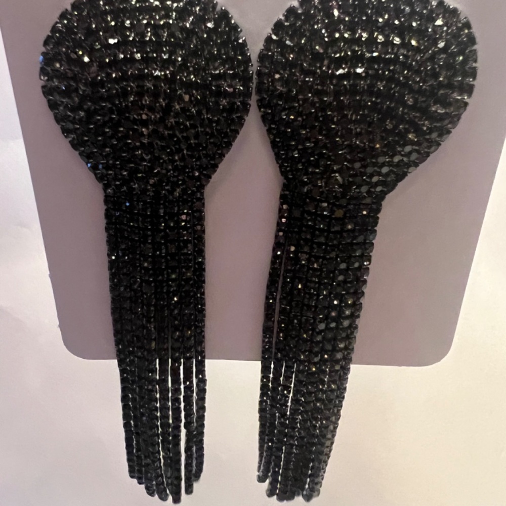 Black Rhinestone Statement Earrings - image 1